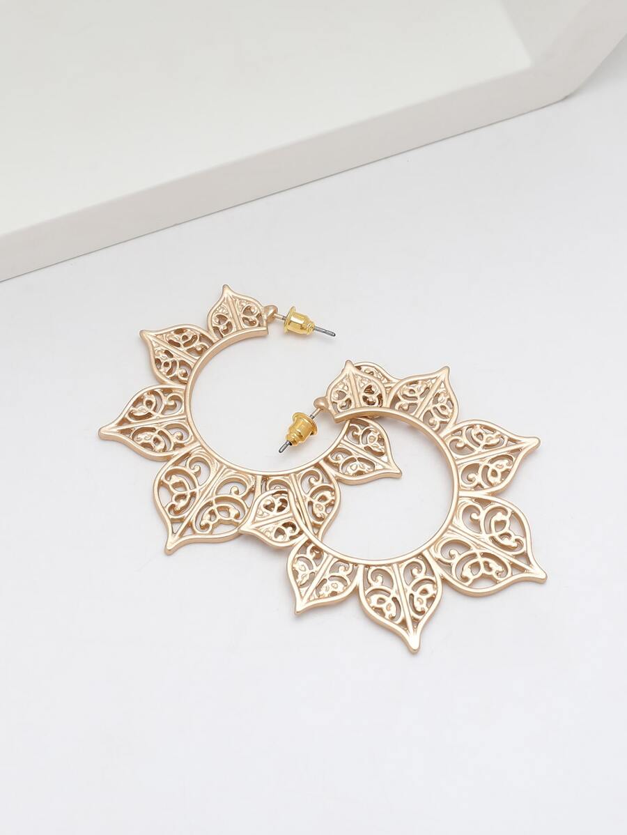 زوج (2 قطعة) أقراط هوب مجوفة (Hollow Out Hoop Earrings)