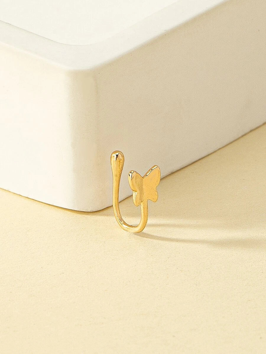 مشبك أنف معدني بتصميم فراشة بسيط وعصري للنساء، قطعة واحدة