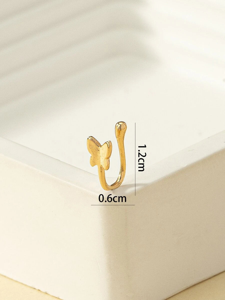 مشبك أنف معدني بتصميم فراشة بسيط وعصري للنساء، قطعة واحدة