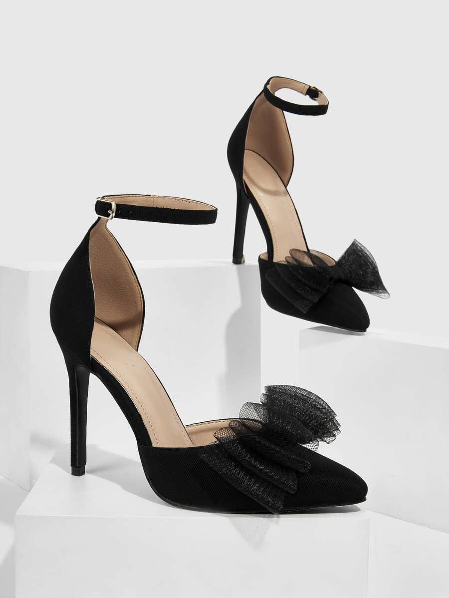 حذاء كعب عالٍ أنيق من الكاحل باللون الأسودCUCCOO HITCHD