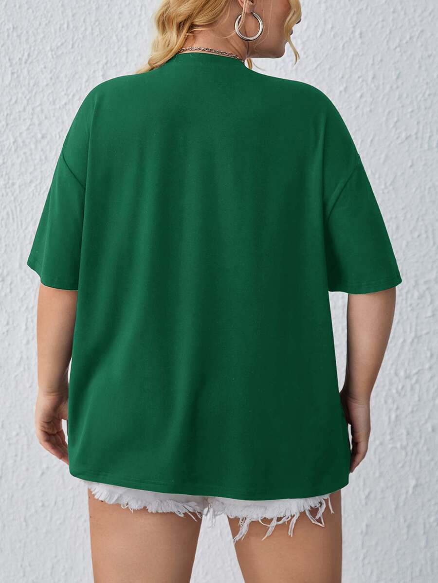 تي شيرت SHEIN EZwear Plus برسومات وأكتاف منسدلة