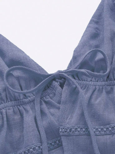 بلوزة كامي سادة برباط أمامي من SHEIN ICON