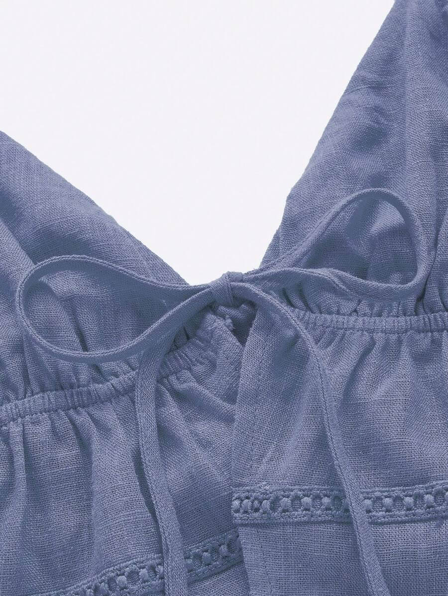 بلوزة كامي سادة برباط أمامي من SHEIN ICON