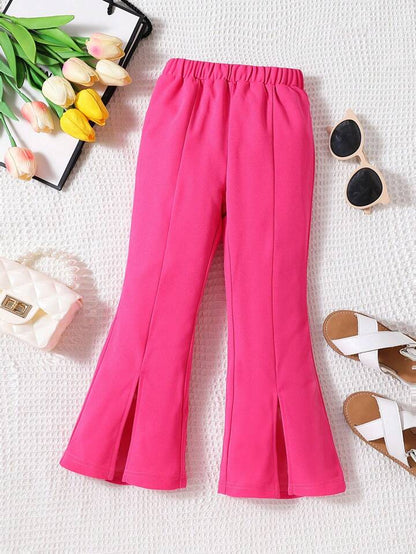 SHEIN بنطلون واسع أنيق باللون الأحمر الوردي للفتيات الصغيرات