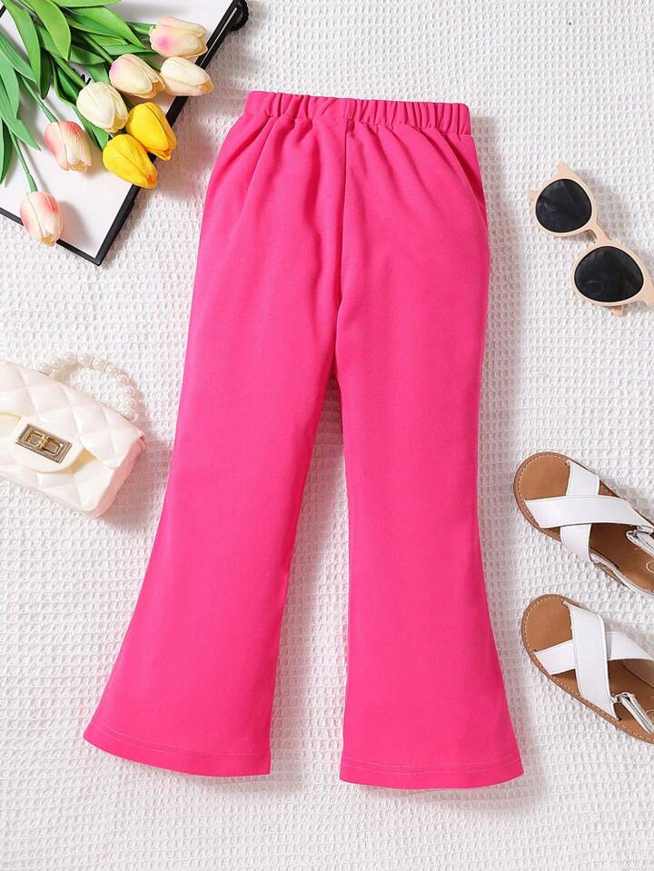 SHEIN بنطلون واسع أنيق باللون الأحمر الوردي للفتيات الصغيرات