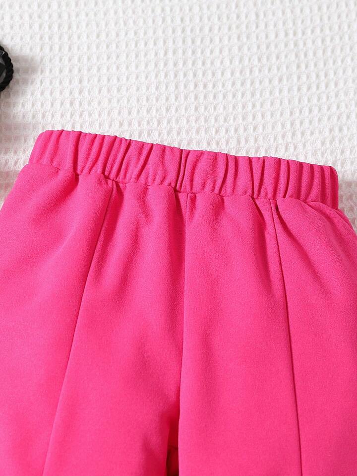 SHEIN بنطلون واسع أنيق باللون الأحمر الوردي للفتيات الصغيرات