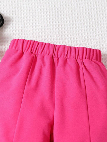 SHEIN بنطلون واسع أنيق باللون الأحمر الوردي للفتيات الصغيرات
