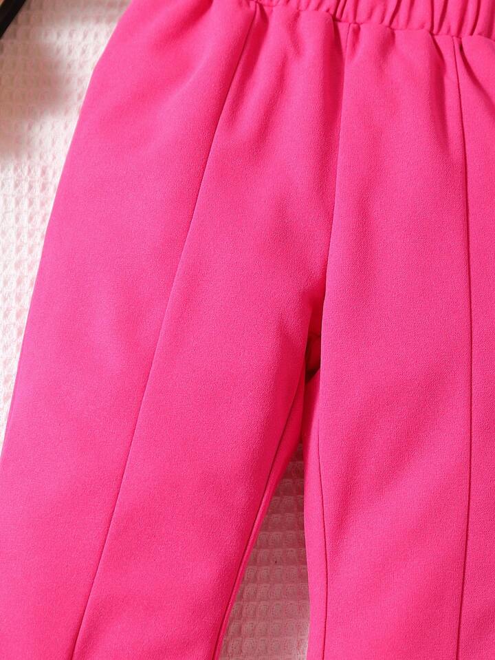 SHEIN بنطلون واسع أنيق باللون الأحمر الوردي للفتيات الصغيرات