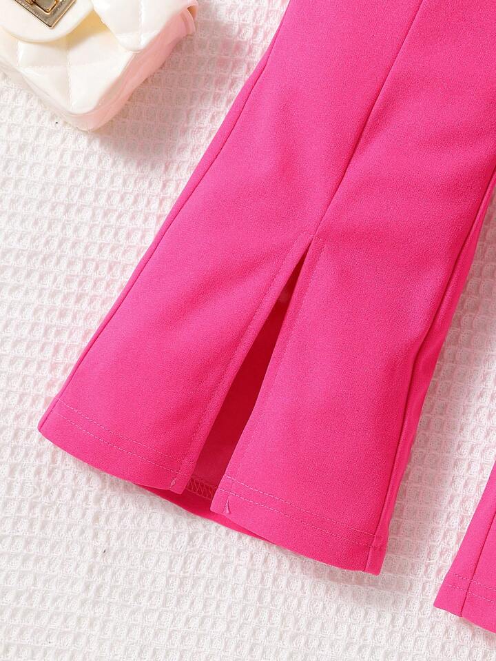 SHEIN بنطلون واسع أنيق باللون الأحمر الوردي للفتيات الصغيرات