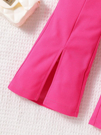 SHEIN بنطلون واسع أنيق باللون الأحمر الوردي للفتيات الصغيرات