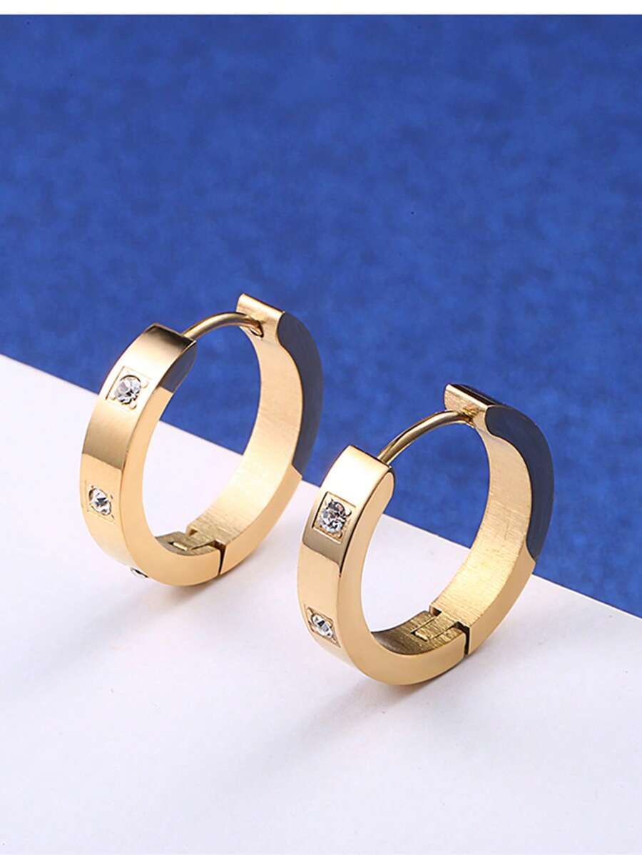 حلق دائري ستانلس ستيل مزين بزركون – زوج أقراط أنيق للنساء