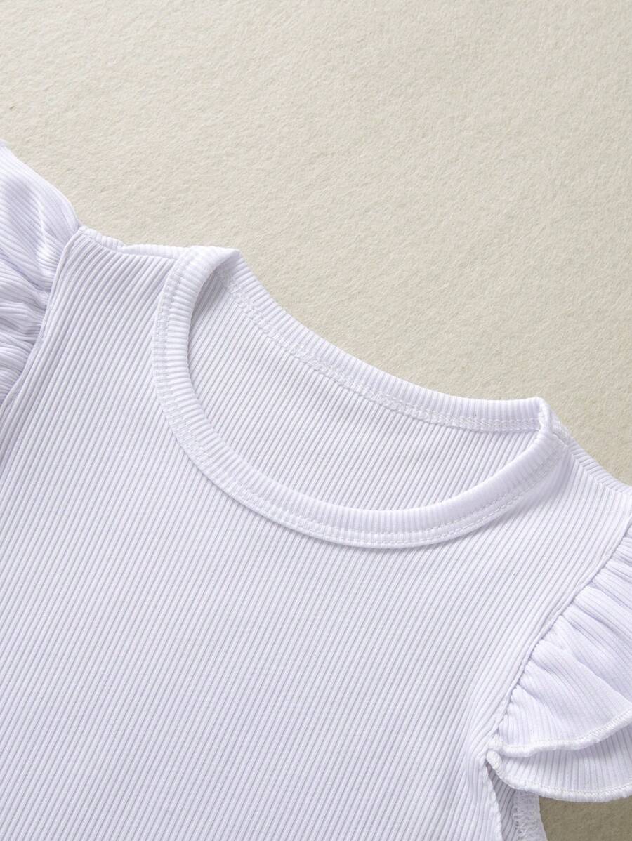 طقم بيبي بناتي من شي إن – تيشيرت بحافة مكشكشة مع فستان شامل ورباط رأس