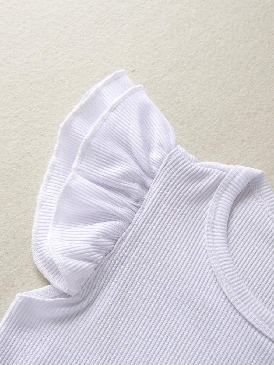 طقم بيبي بناتي من شي إن – تيشيرت بحافة مكشكشة مع فستان شامل ورباط رأس