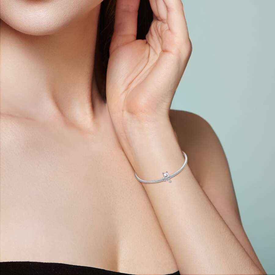 خرزة من الفضة الإسترلينية بتصميم قطة كرتونية