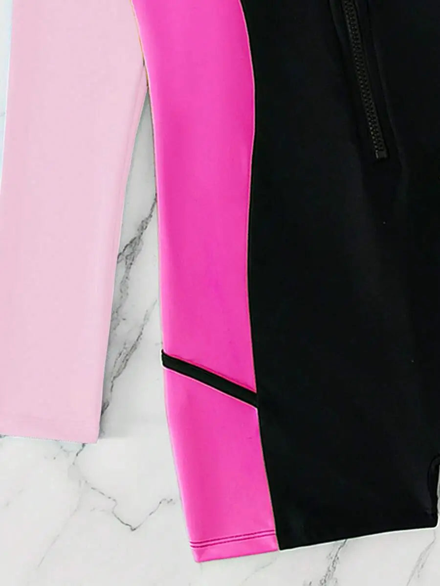 بدلة سباحة صيفية للشاطئ بألوان متعددة وسحاب أمامي وأكمام راجلان من قطعة واحدة