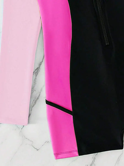 بدلة سباحة صيفية للشاطئ بألوان متعددة وسحاب أمامي وأكمام راجلان من قطعة واحدة