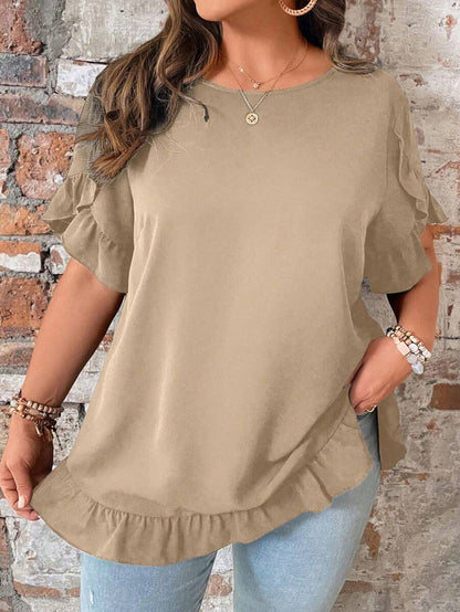 بلوزة مقاس كبير بأكمام واسعة وحواف كشكشة من لون - شي إن