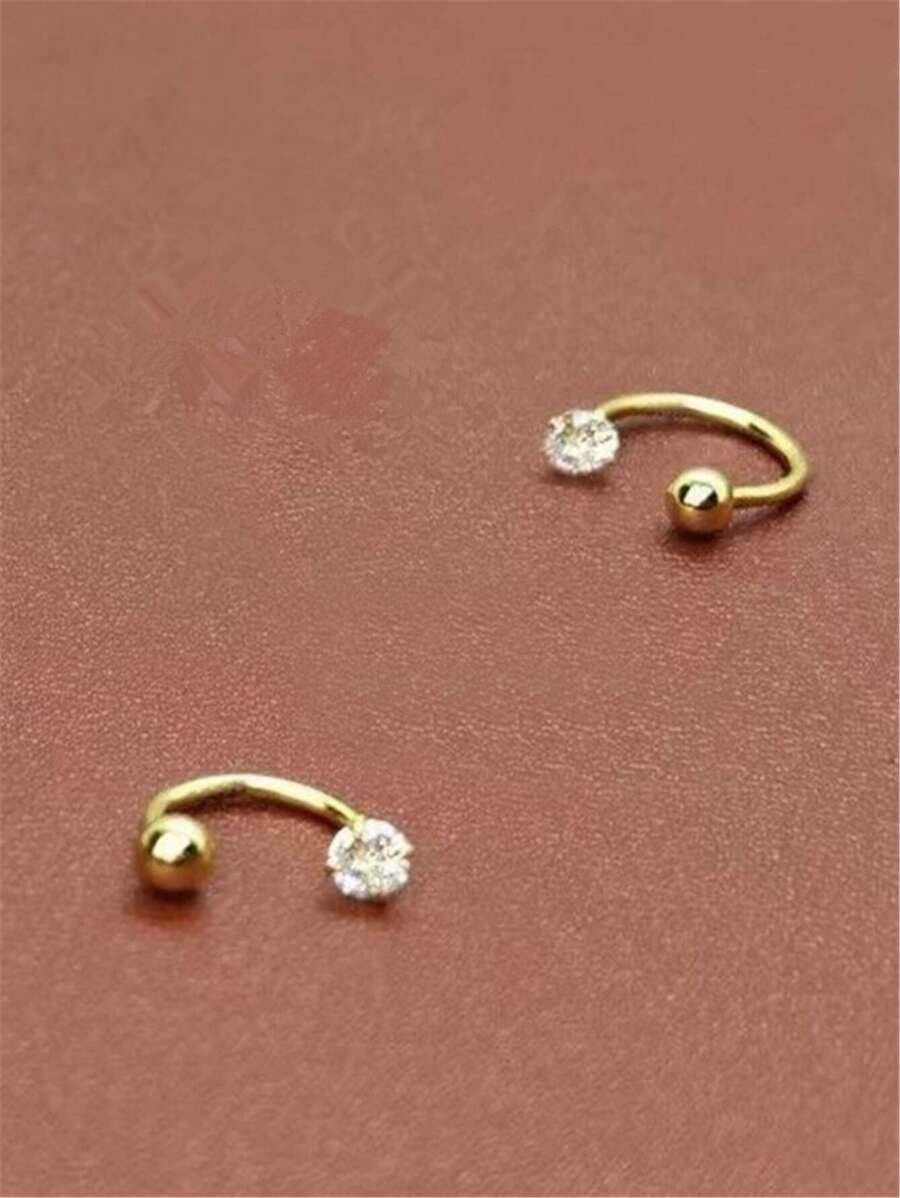 زوج من أقراط  (مسمار) ستانلس ستيل بمكعب زركونيا — 2 قطعة أنثوية أنيقة