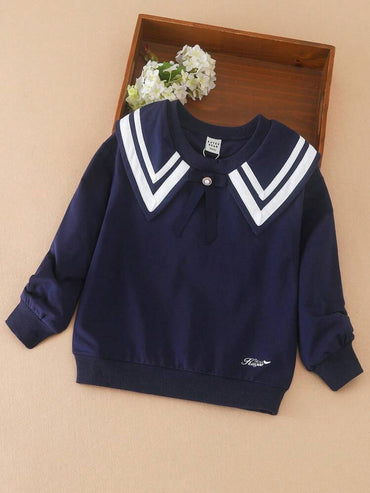 بلوزة بناتي بأكمام طويلة وياقة مطوية