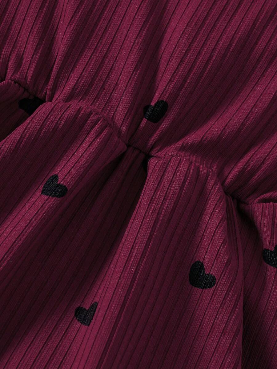 فستان شي إن بيبي جيرل بطبعة قلب مع فيونكة وكتف كامي وربطة رأس