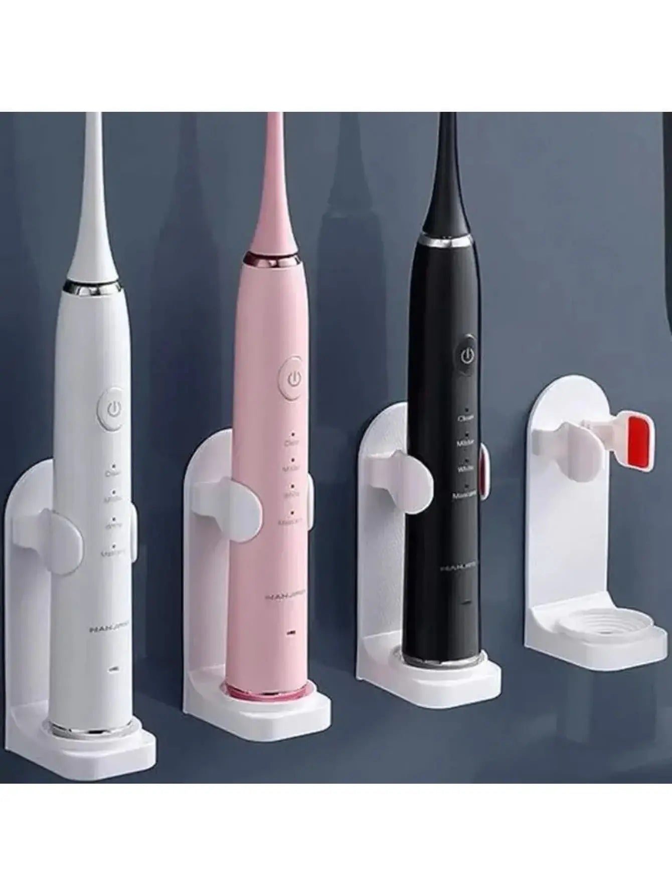 حامل فرشاة أسنان 4 قطع  مثبت على الحائط بدون حفر بحجم قابل للتعديل للاستخدام المنزلي