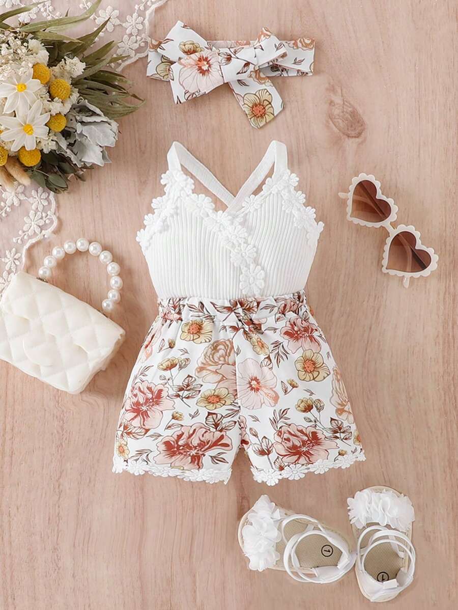 رومبير شي إن فينتاسايد كيدز بطبعة زهور وظهر متقاطع مع كامي للبنات