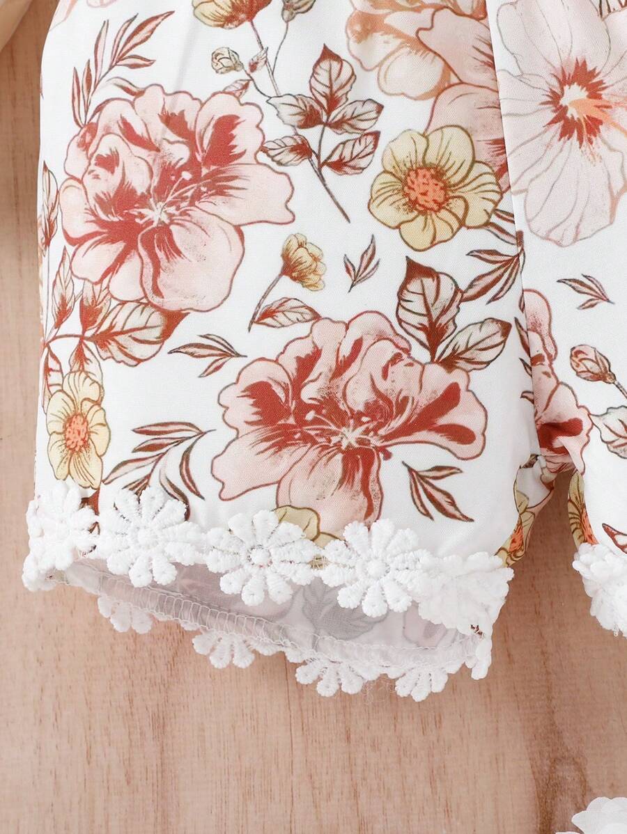 رومبير شي إن فينتاسايد كيدز بطبعة زهور وظهر متقاطع مع كامي للبنات