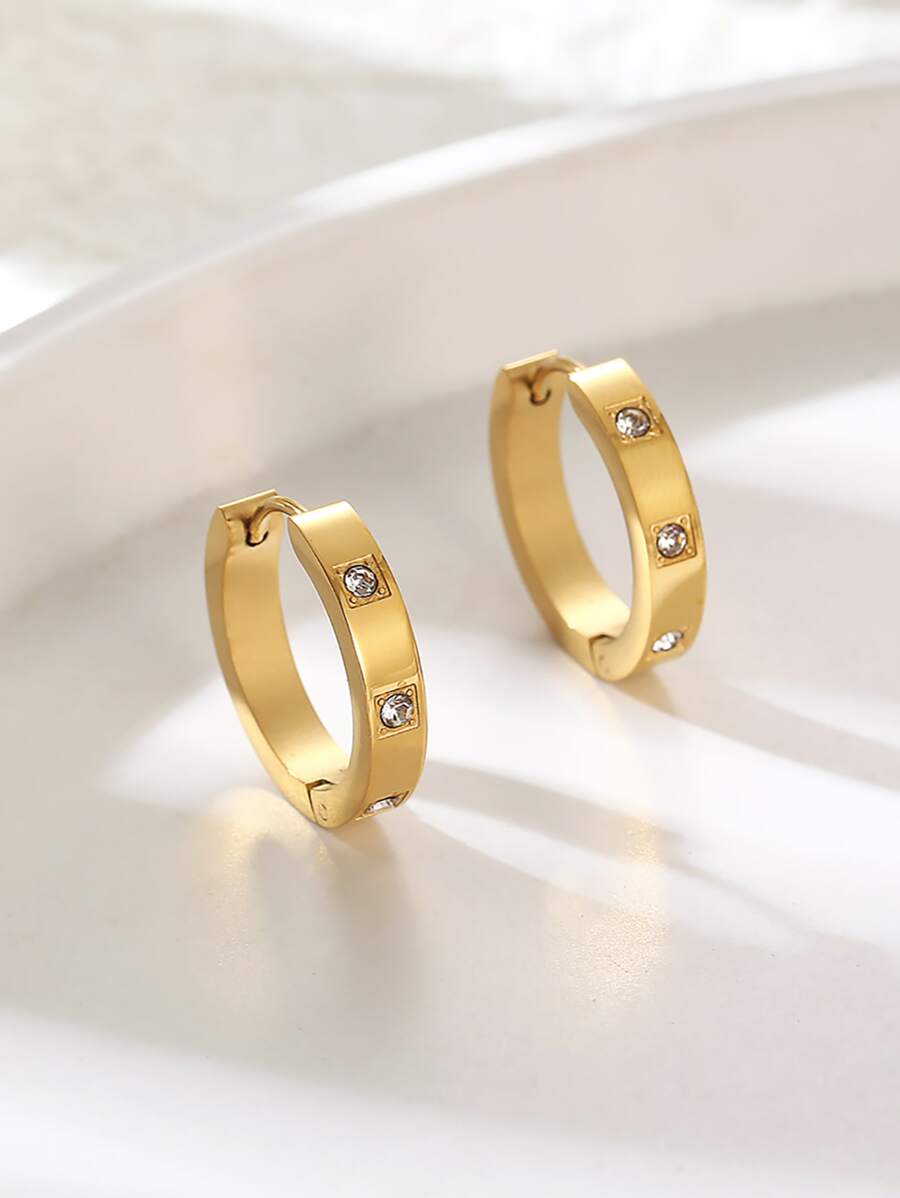 حلق دائري ستانلس ستيل مزين بزركون – زوج أقراط أنيق للنساء