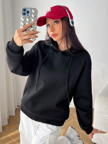 SHEIN EZwear Spring Clothes Slogan Graphic Drop Shoulder Hoodie YOU LOVE ME