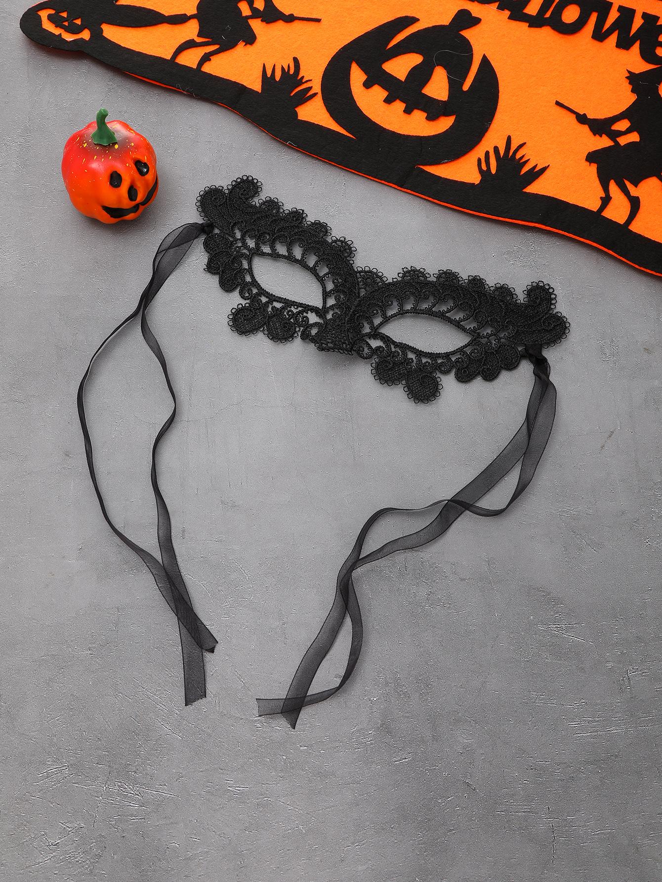 قناع عين دانتيل أسود واسع الحواف نصف‑وجه للنساء