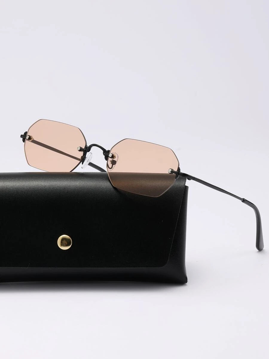 نظارات رجالية عصرية بعدسات وردية – شكل سداسي معدني كامل،