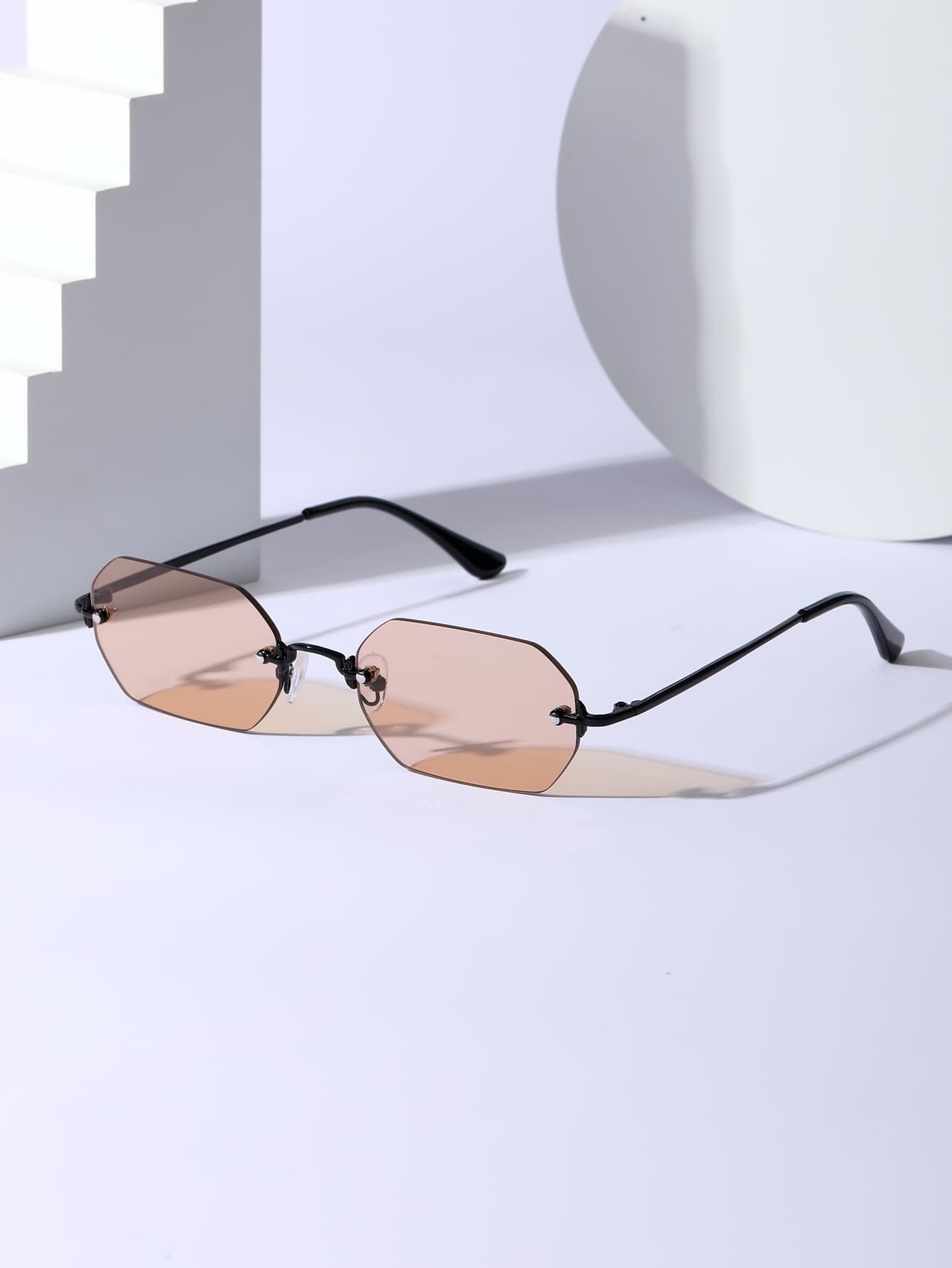 نظارات رجالية عصرية بعدسات وردية – شكل سداسي معدني كامل،