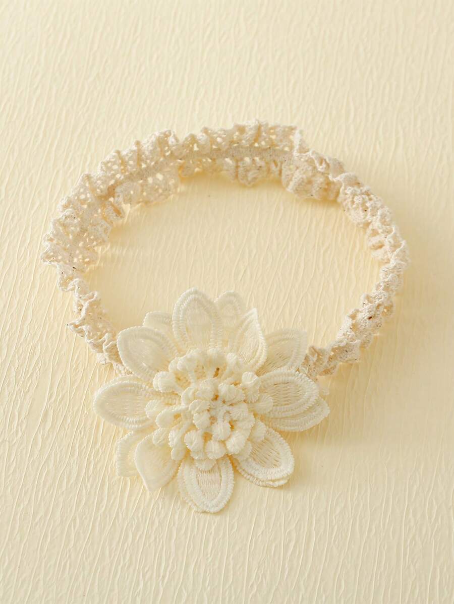 طقم شرابات أطفال بيضاء مضادة للانزلاق مع تطريز زهري + ربطة رأس للرضّع