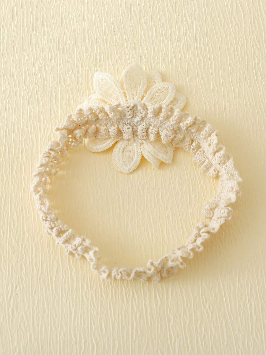 طقم شرابات أطفال بيضاء مضادة للانزلاق مع تطريز زهري + ربطة رأس للرضّع