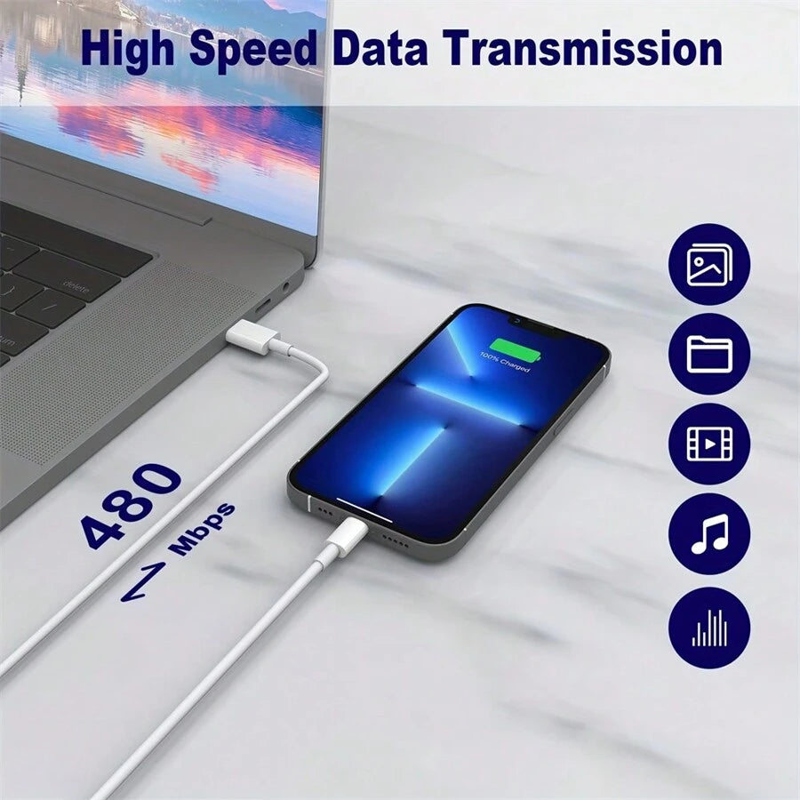 شاحن PD بقدرة 30 واط + كابل شحن PD بطول 1 متر، متوافق مع iPhone 14/13/12/11 و iPad، كابل تايب C ومحول للشحن السريع