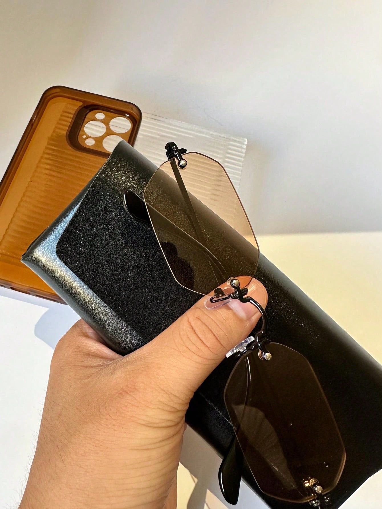 نظارات رجالية عصرية بعدسات وردية – شكل سداسي معدني كامل،