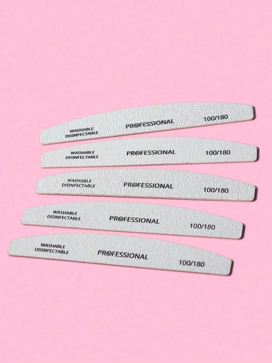 5 قطع من ملفات الأظافر الخشبية نصف القمرية بحبيبات 100/180، لوح صنفرة مزدوج الجوانب