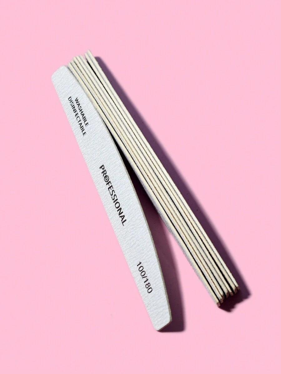 5 قطع من ملفات الأظافر الخشبية نصف القمرية بحبيبات 100/180، لوح صنفرة مزدوج الجوانب