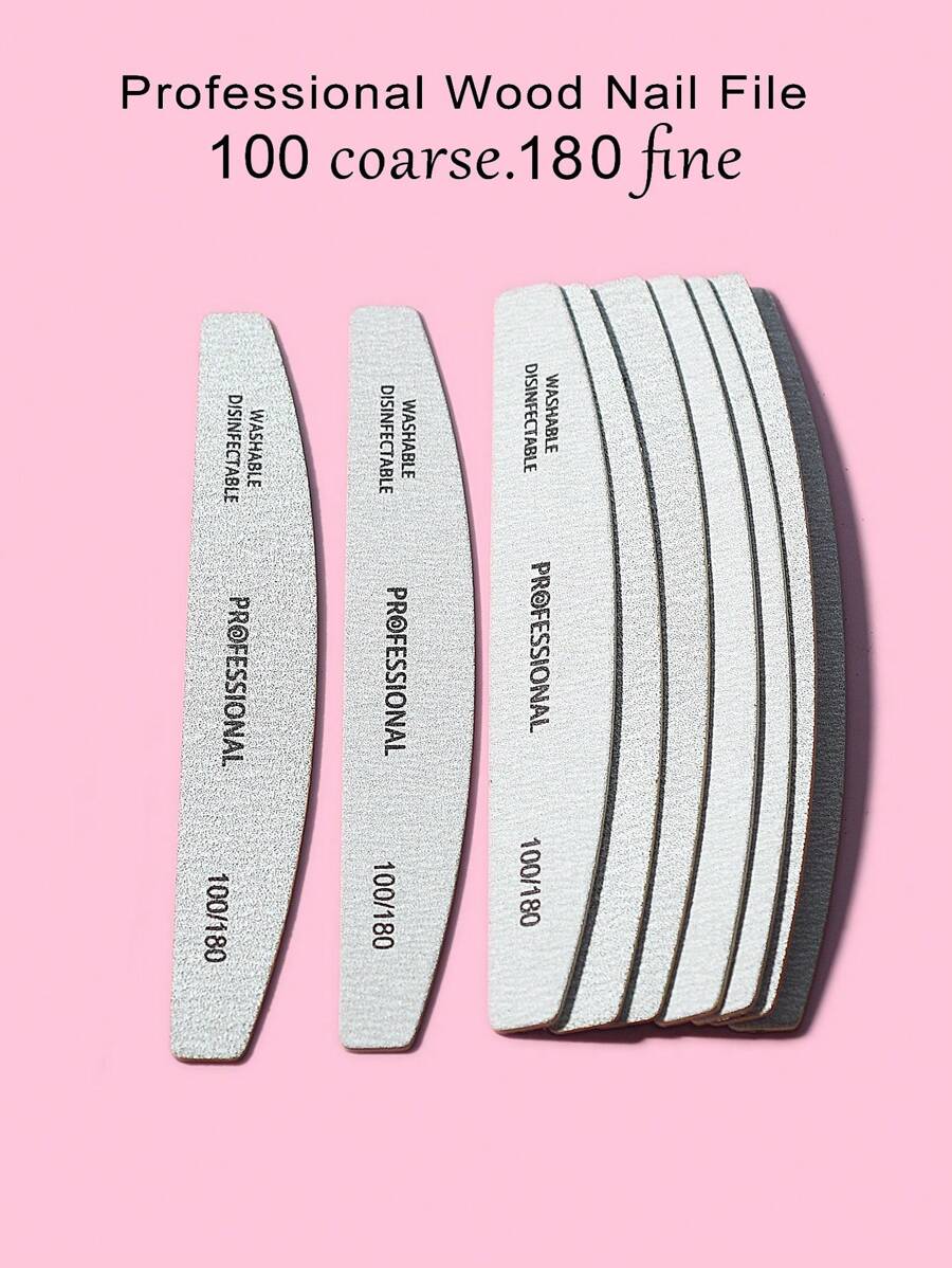 5 قطع من ملفات الأظافر الخشبية نصف القمرية بحبيبات 100/180، لوح صنفرة مزدوج الجوانب