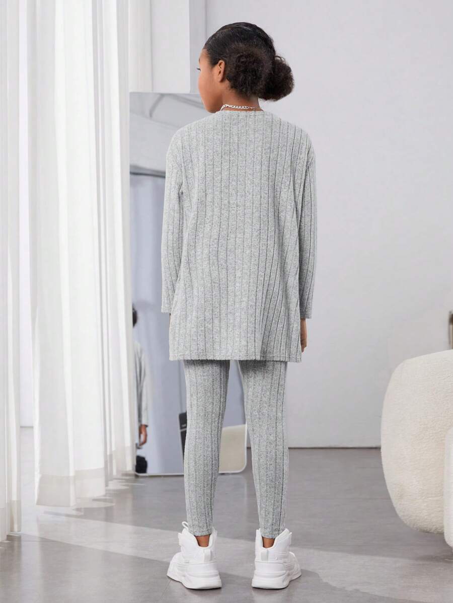 معطف مفتوح من الأمام وقميص داخلي وسروال ضيق للفتيات المراهقات من SHEIN