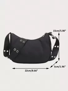 حقيبة كروس صغيرة نسائية مزينة بحلقات معدنية وحزام قابل للتعديل