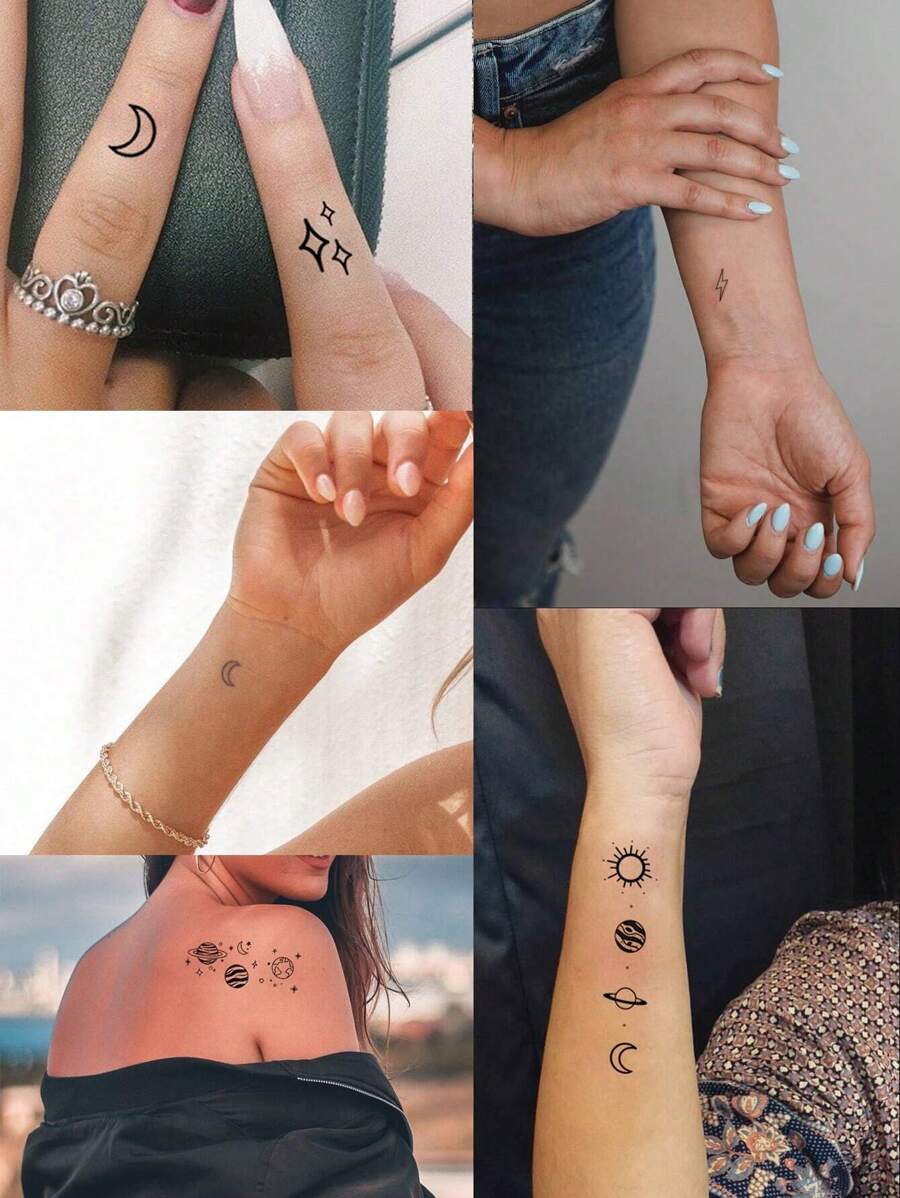 20 ورقة ملصقات وشم مؤقتة بتصميم صغير أسود إبداعي للرجال والنساء Shein