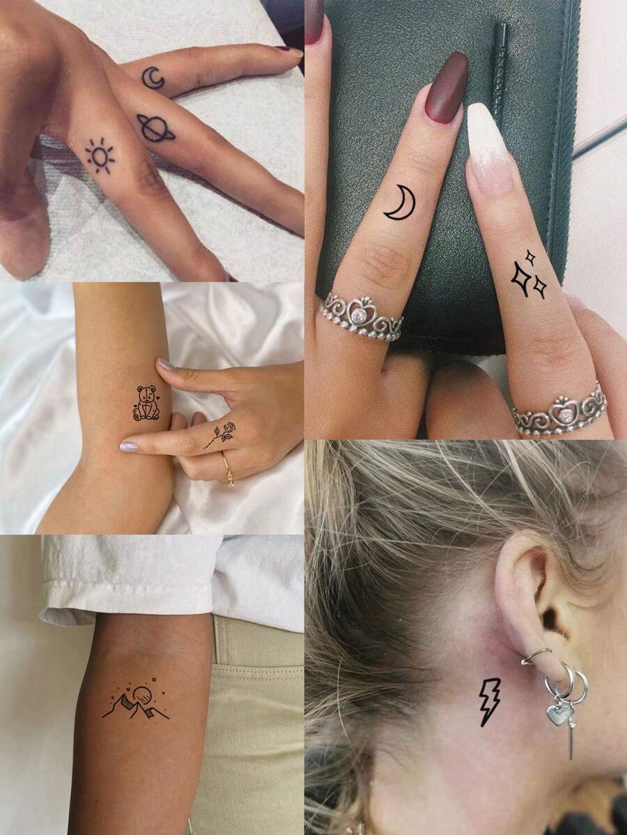 20 ورقة ملصقات وشم مؤقتة بتصميم صغير أسود إبداعي للرجال والنساء Shein