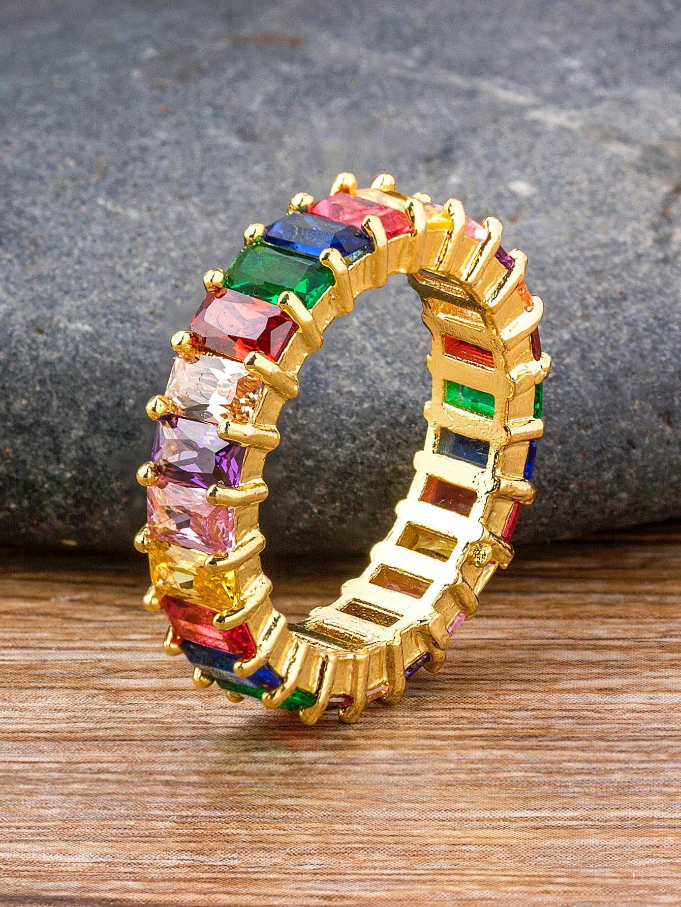 طقم مجوهرات نسائي  بحجر زركون ملون – خاتم وقلادة وأقراط، هدية رائعة