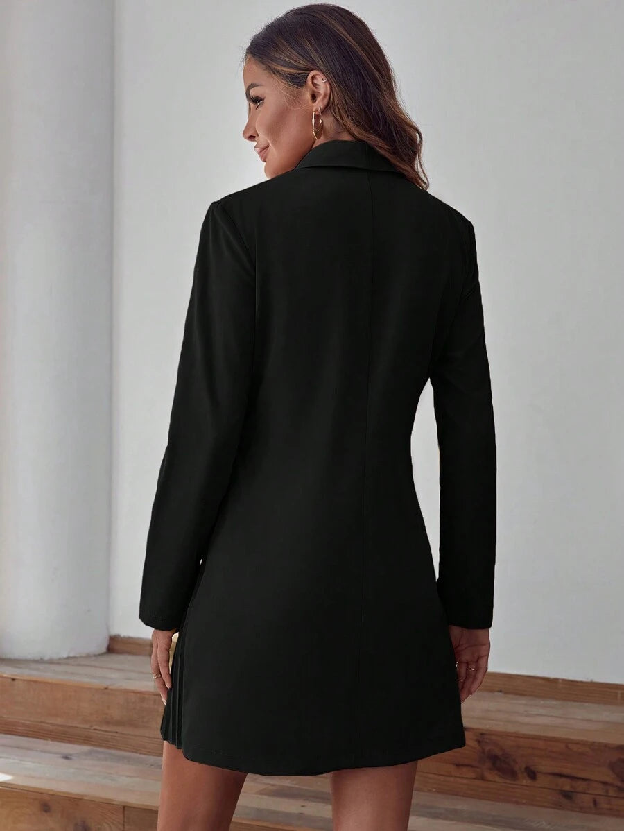 فستان نسائي من SHEIN LUNE بياقة شال وتفاصيل مطوية وربطة جانبية