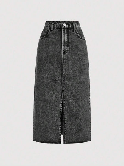 تنورة جينز(14 سنه )  SHEIN Girlism Teen Girl ذات الحافة المنقسمة