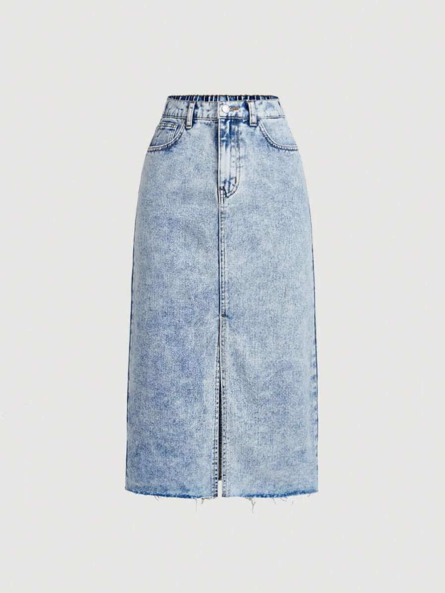 تنورة جينز بقصّة مستقيمة من SHEIN Girlism، ملابس يومية أنيقة للفتيات المراهقات لفصل الصيف