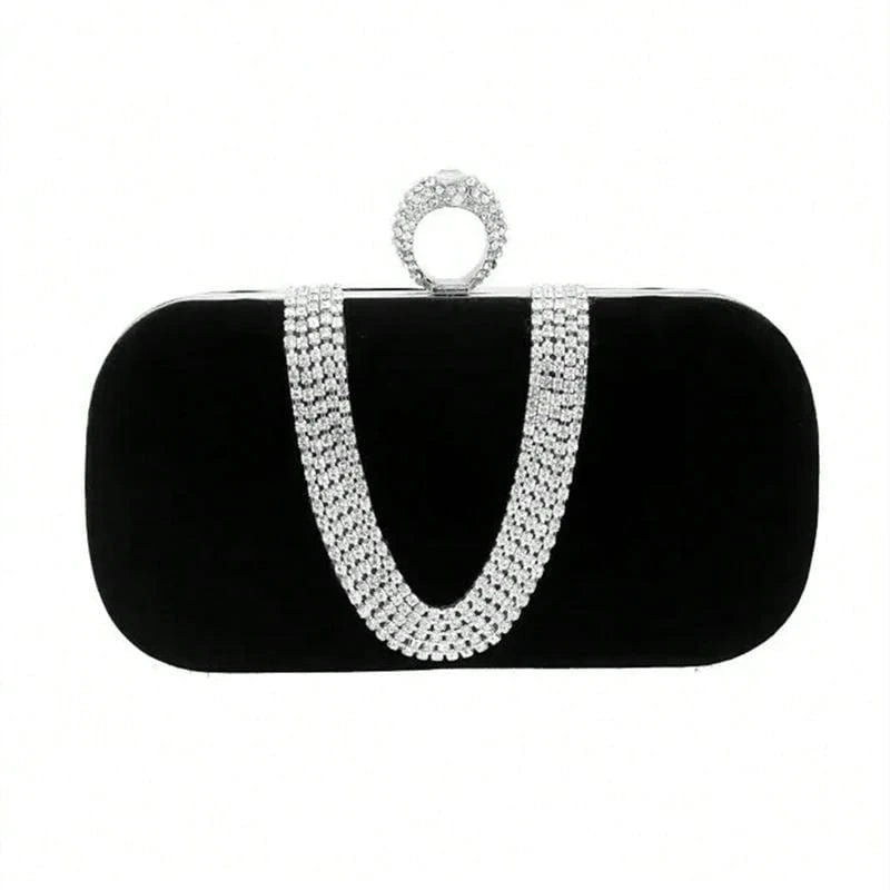 حقيبة كلاتش نسائية صغيرة أنيقة مزينة بأحجار الراين مع مقبض حلقي وحزام كتف قابل للفصل