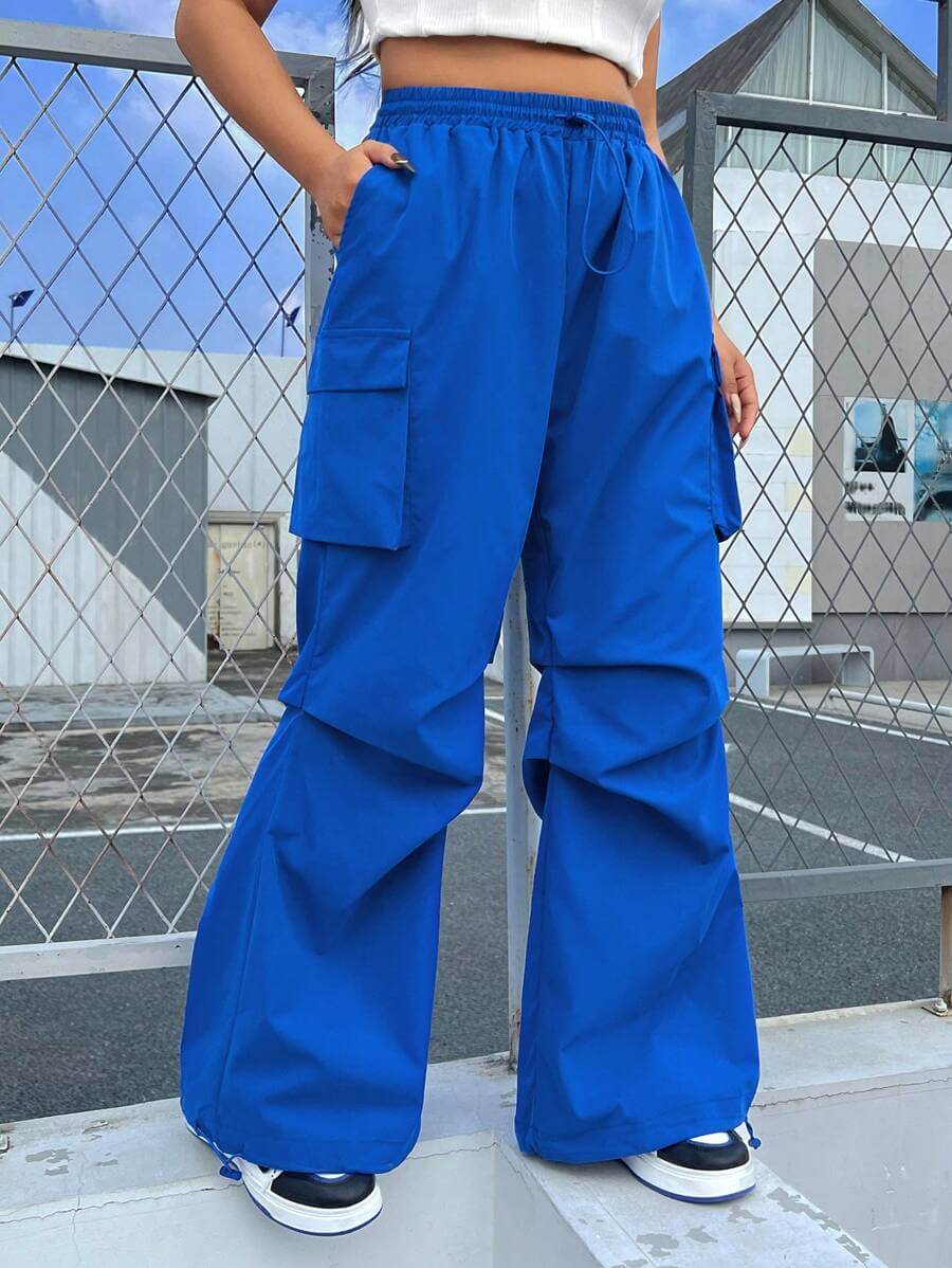 بنطلون كارغو أزرق من SHEIN EZwear للنساء بمقاسات كبيرة