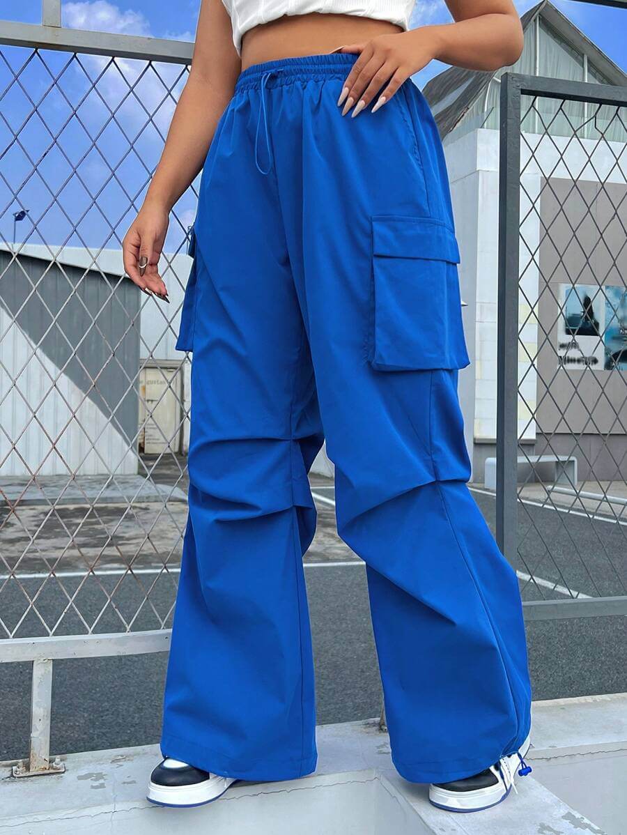 بنطلون كارغو أزرق من SHEIN EZwear للنساء بمقاسات كبيرة